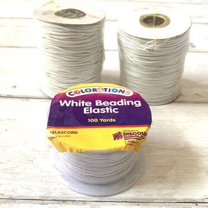 White Beading Elastic NEW Never Opened 100 Yards Each x3 Crafts Jewelry Making